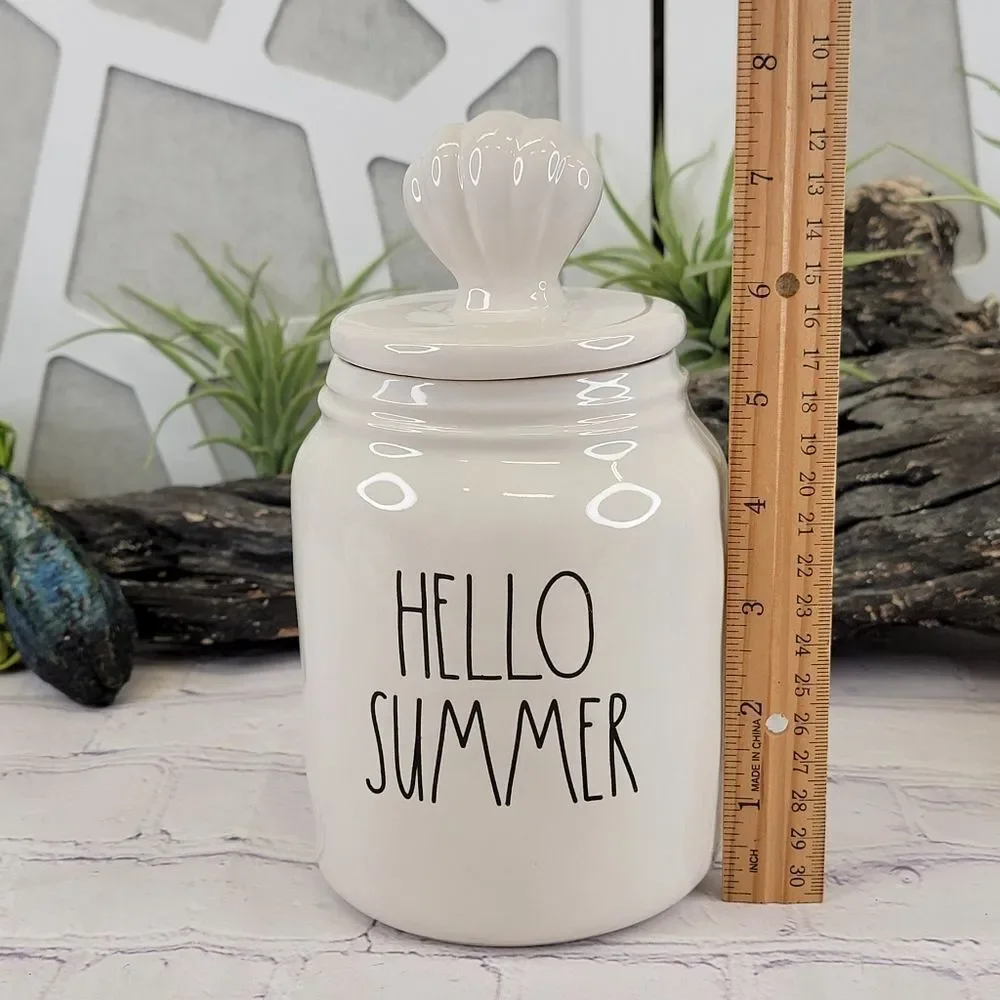 Rae Dunn HELLO SUMMER Ceramic Canister w/ Sea Shell Lid